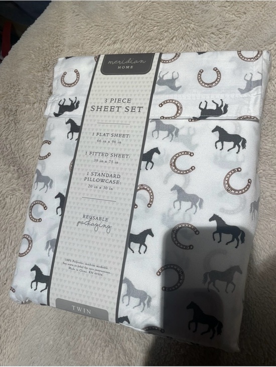 Meridian Other - NWT Western Themed Horse and Horseshoe Twin Sheet Set